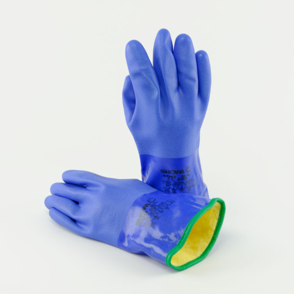 gants bleus pvc avec sous gants fixes