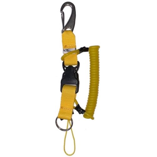 cordon jaune spirale transparente mousqueton vela en inox 70 mm (01506) anneau brisé en inox 32 mm spd