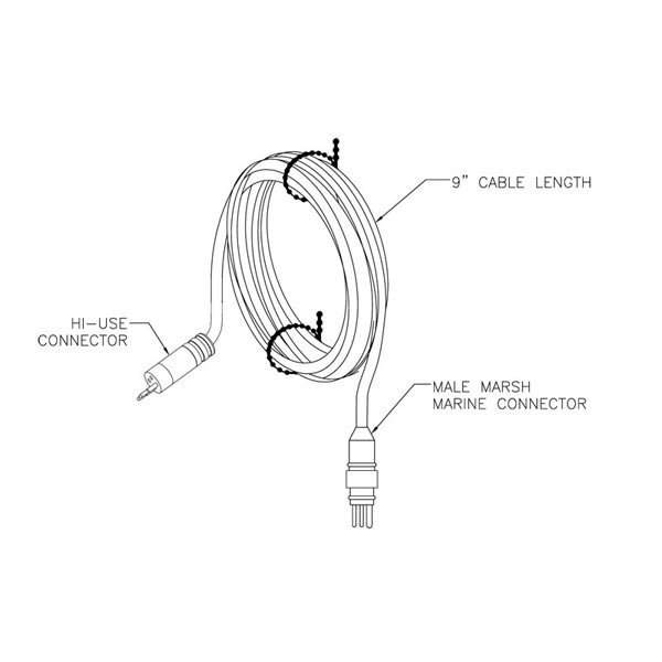 adaptateur ots, hi use vers connecteur marsh marine 4 broches mâle (le connecteur marsh marine est renforcé par une gaine enrobée rigide).