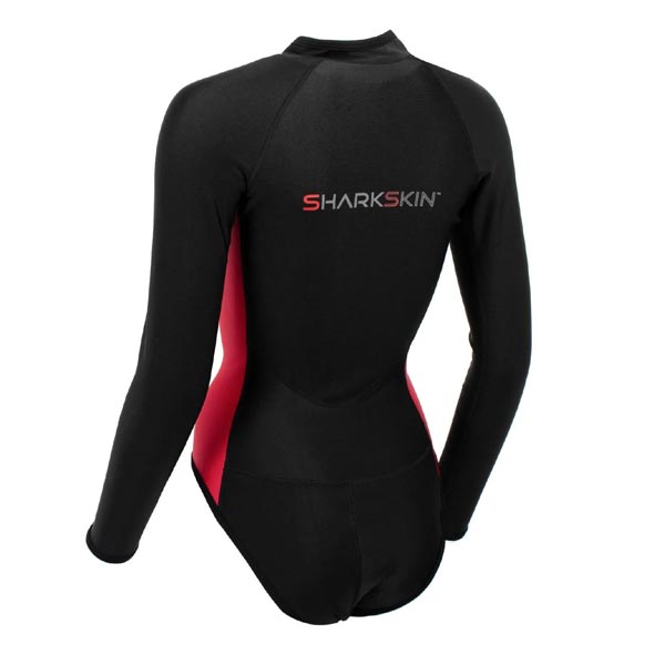 maillot de bain manche longue long zip noir/rouge sharkskin