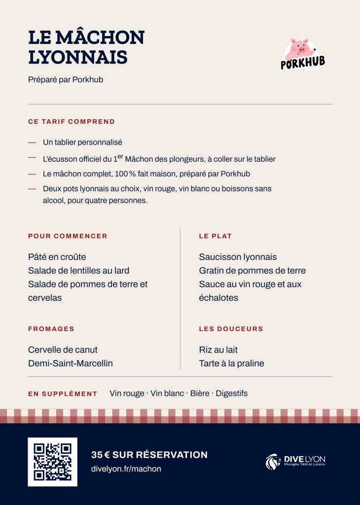 Menu du Mâchon lyonnais préparé par Porkhub pour le 1er Mâchon des plongeurs