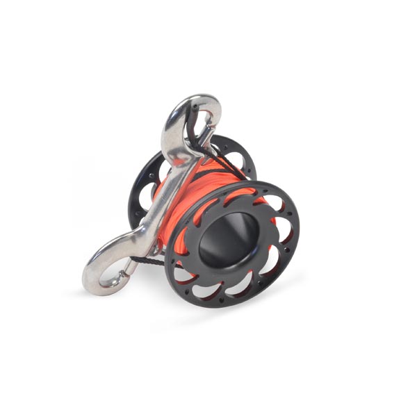 moulinet mini aluminium bestdivers Ø59x42 mm fil orange 15 m noir f. Ø25 mm